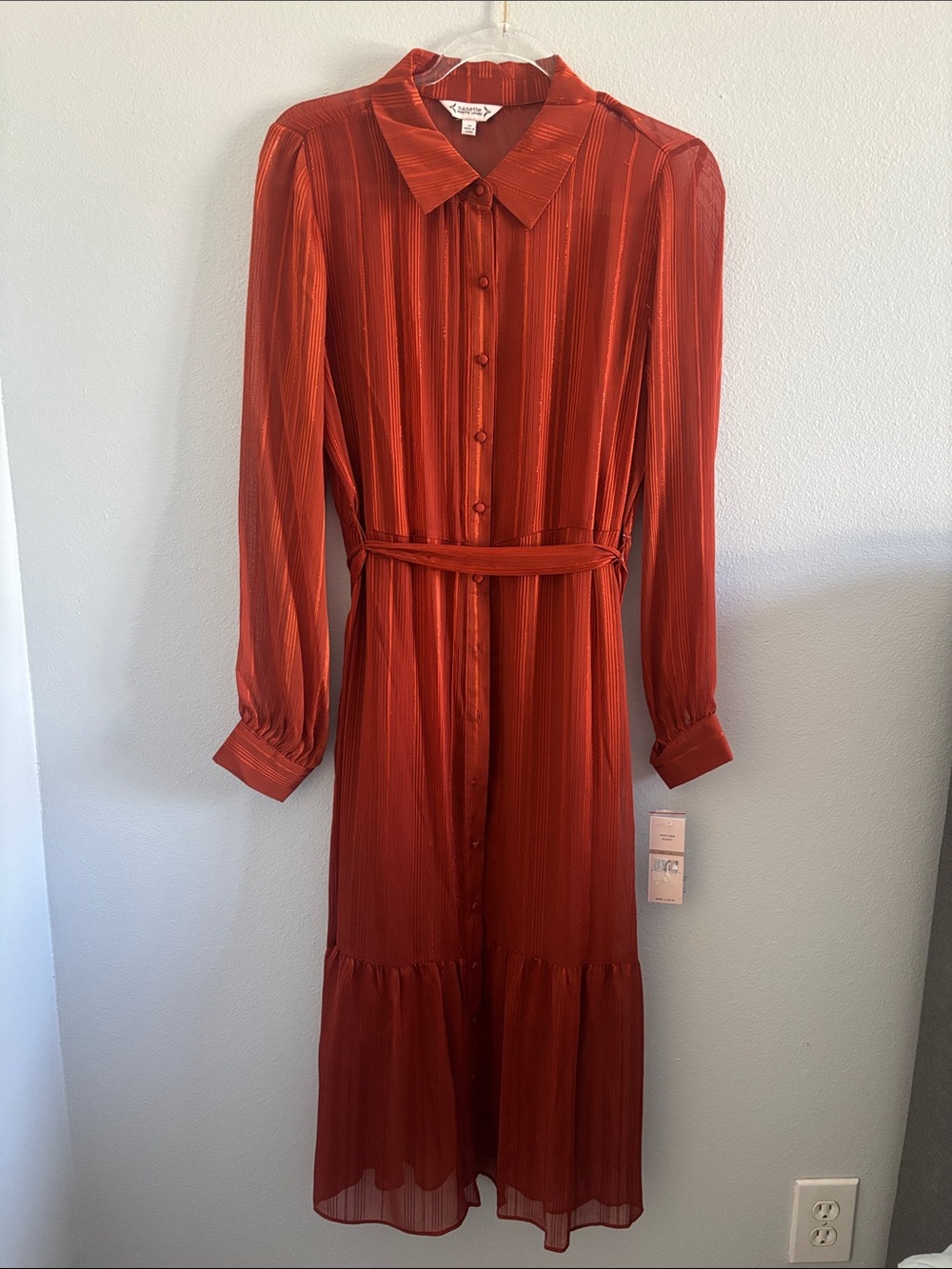 Nanette Lepore Rust Button-Front Long Sleeve Midi Dress